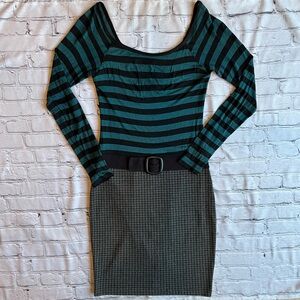 Bailey 44 Long Sleeve Knit Dress Goth Whimsy Emo Small Stripe Grunge Maximalist